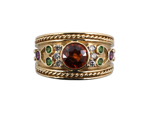 902252 - SOLD - Gold Diamond Spessartite Tsavorite Rhodolite Garnet Ring