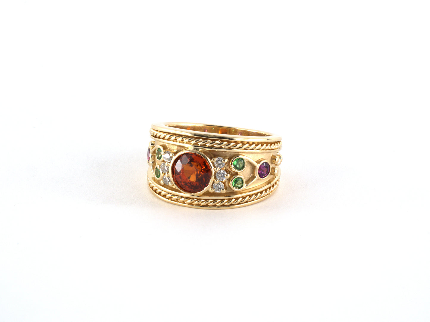 902252 - SOLD - Gold Diamond Spessartite Tsavorite Rhodolite Garnet Ring