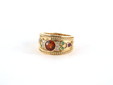 902252 - Gold Diamond Spessartite Tsavorite Rhodolite Garnet Ring