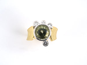 902253 - Zava Gold Green Beryl Diamond Asymmetrical Cluster Ring