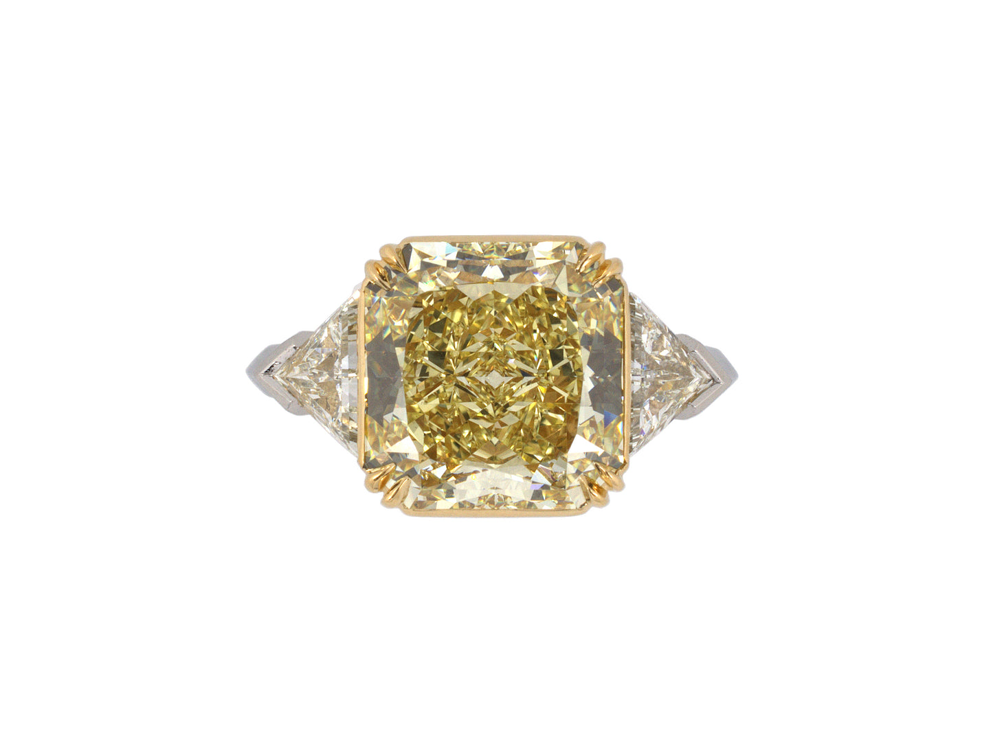 902257 - Platinum Gold GIA Fancy Yellow Radiant Cut Diamond 3-Stone Engagement Ring