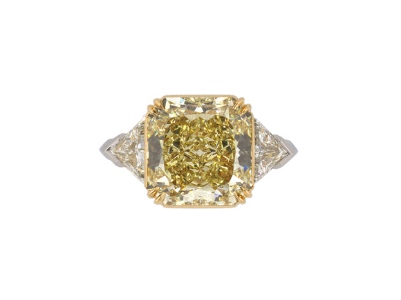 902257 - Platinum Gold GIA Fancy Yellow Radiant Cut Diamond 3-Stone Engagement Ring