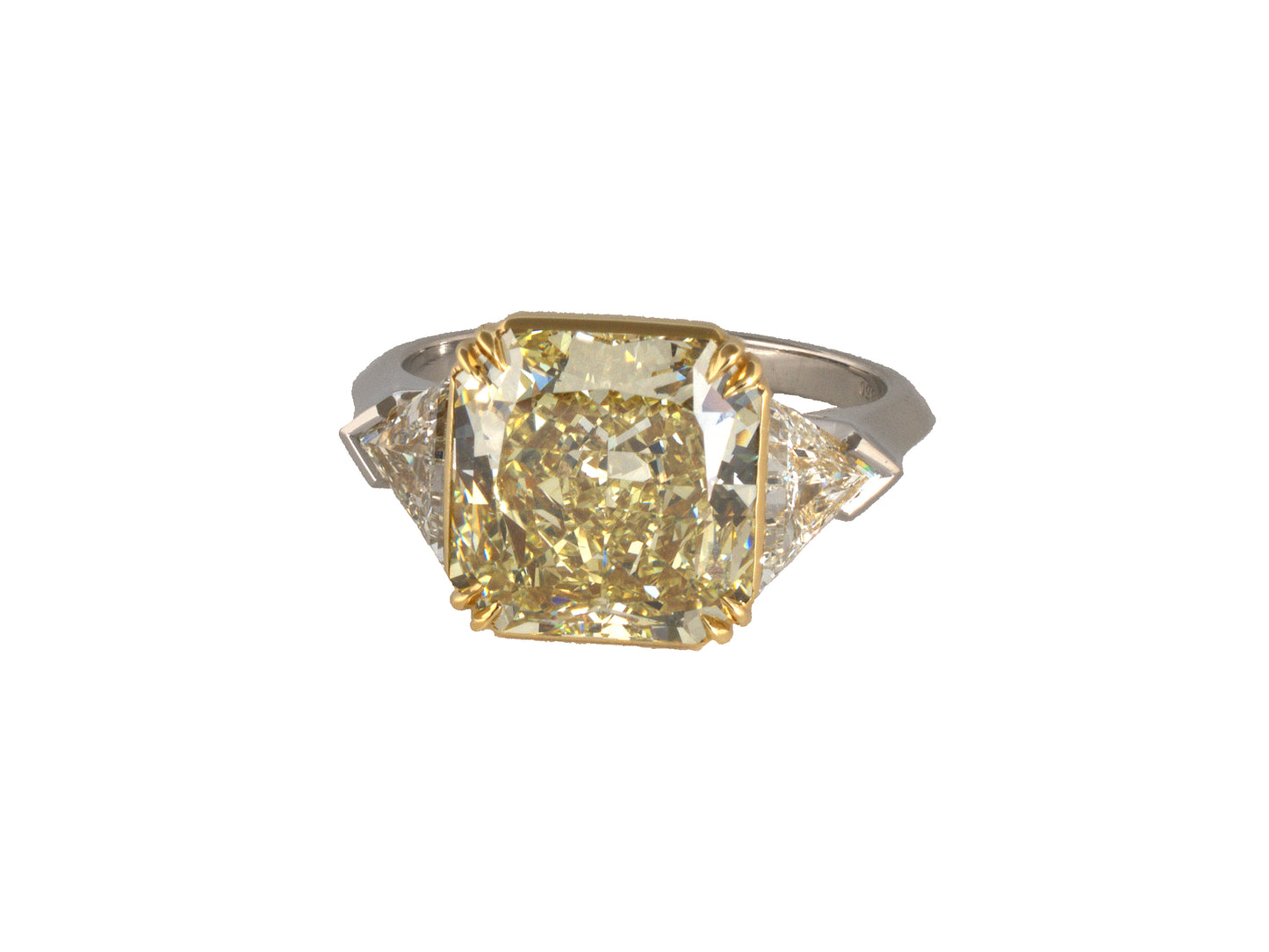 902257 - Platinum Gold GIA Fancy Yellow Radiant Cut Diamond 3-Stone Engagement Ring