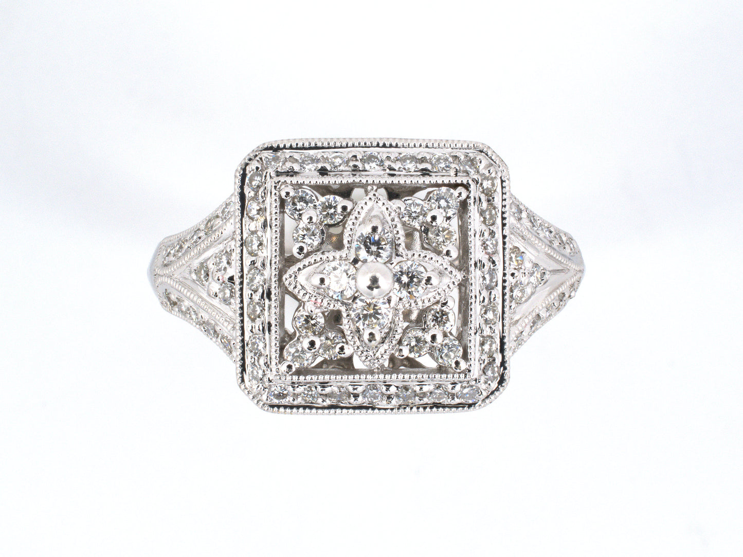 902259 - SOLD - Gold Diamond Domed Cluster Square Center Engagement Cocktail Ring