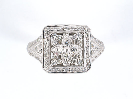 902259 - SOLD - Gold Diamond Domed Cluster Square Center Engagement Cocktail Ring