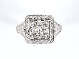 902259 - Gold Diamond Domed Cluster Square Center Engagement Cocktail Ring