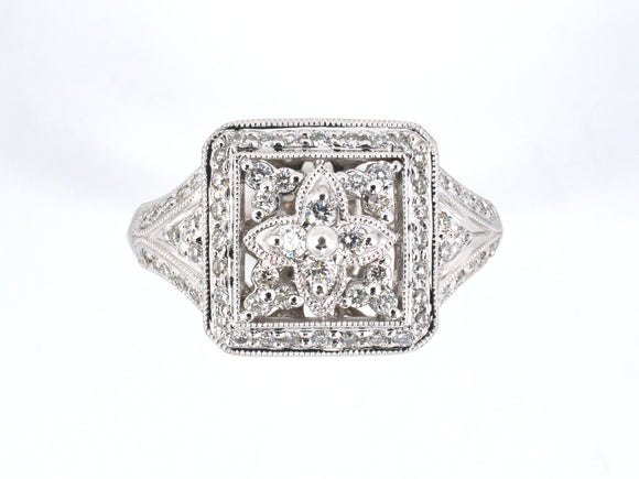 902259 - Gold Diamond Domed Cluster Square Center Engagement Cocktail Ring