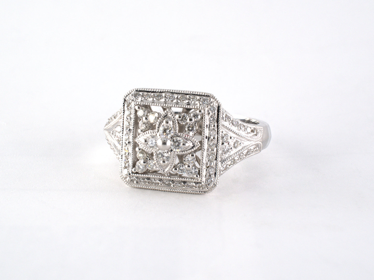902259 - SOLD - Gold Diamond Domed Cluster Square Center Engagement Cocktail Ring
