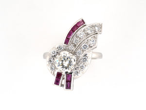 902266 - Gold Diamond Ruby Ribbon Bow Ring