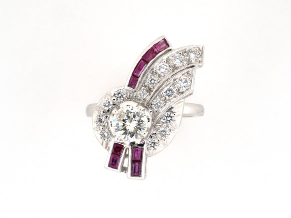 902266 - Gold Diamond Ruby Ribbon Bow Ring