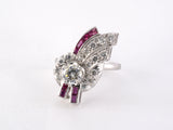 902266 - Gold Diamond Ruby Ribbon Bow Ring