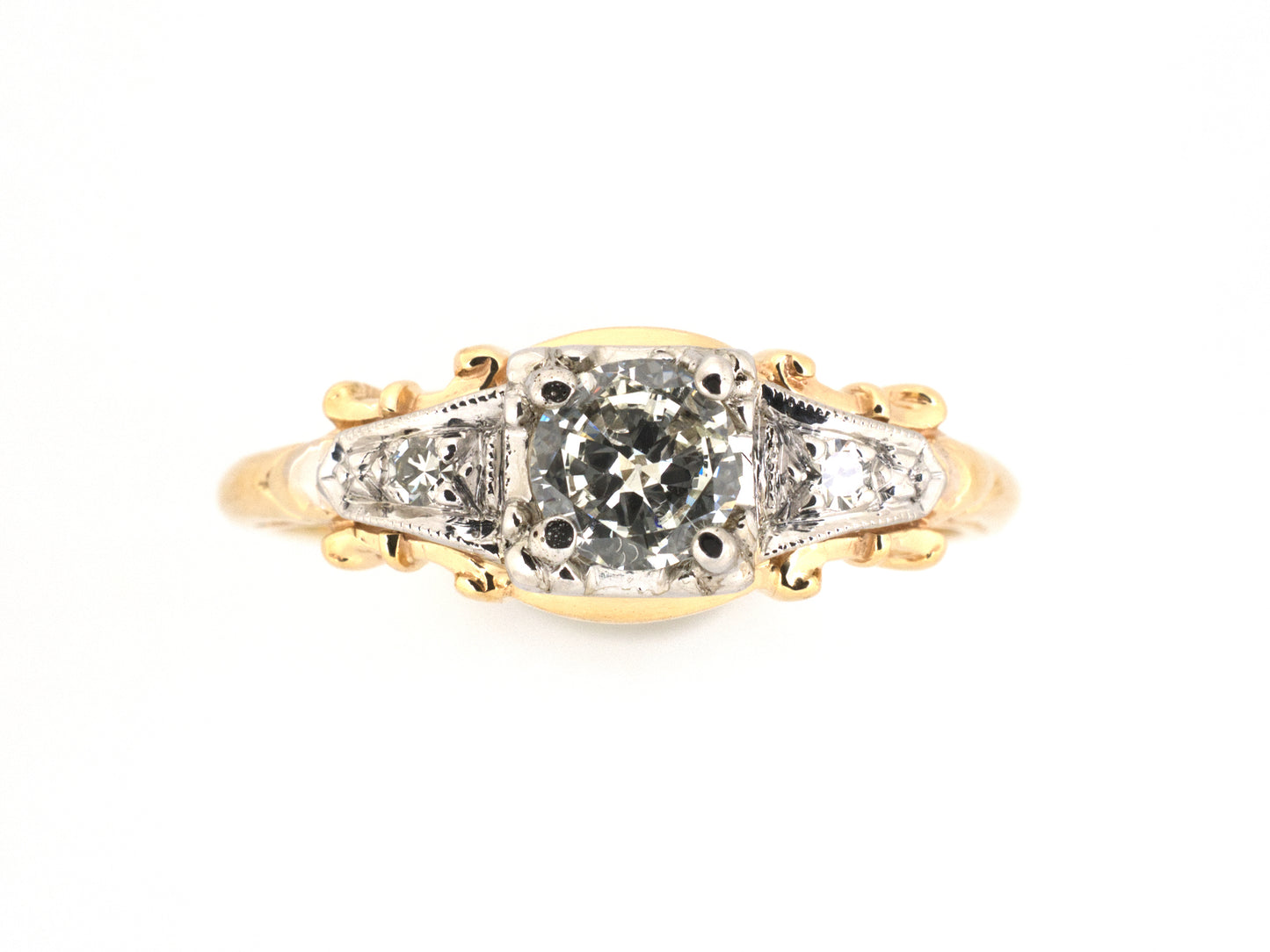902267 - SOLD - Circa 1950s Orange Blossom Gold Diamond Engagement Ring