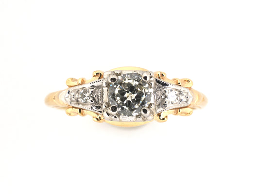902267 - SOLD - Circa 1950s Orange Blossom Gold Diamond Engagement Ring