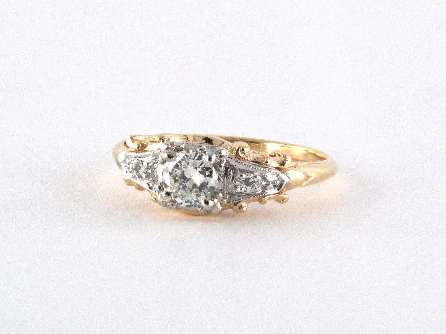 902267 - SOLD - Circa 1950s Orange Blossom Gold Diamond Engagement Ring