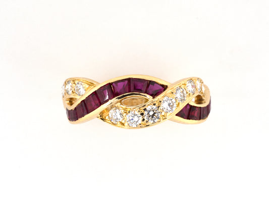 902271 - SOLD - Oscar Heyman Gold Calibre Ruby Diamond Wedding Ring