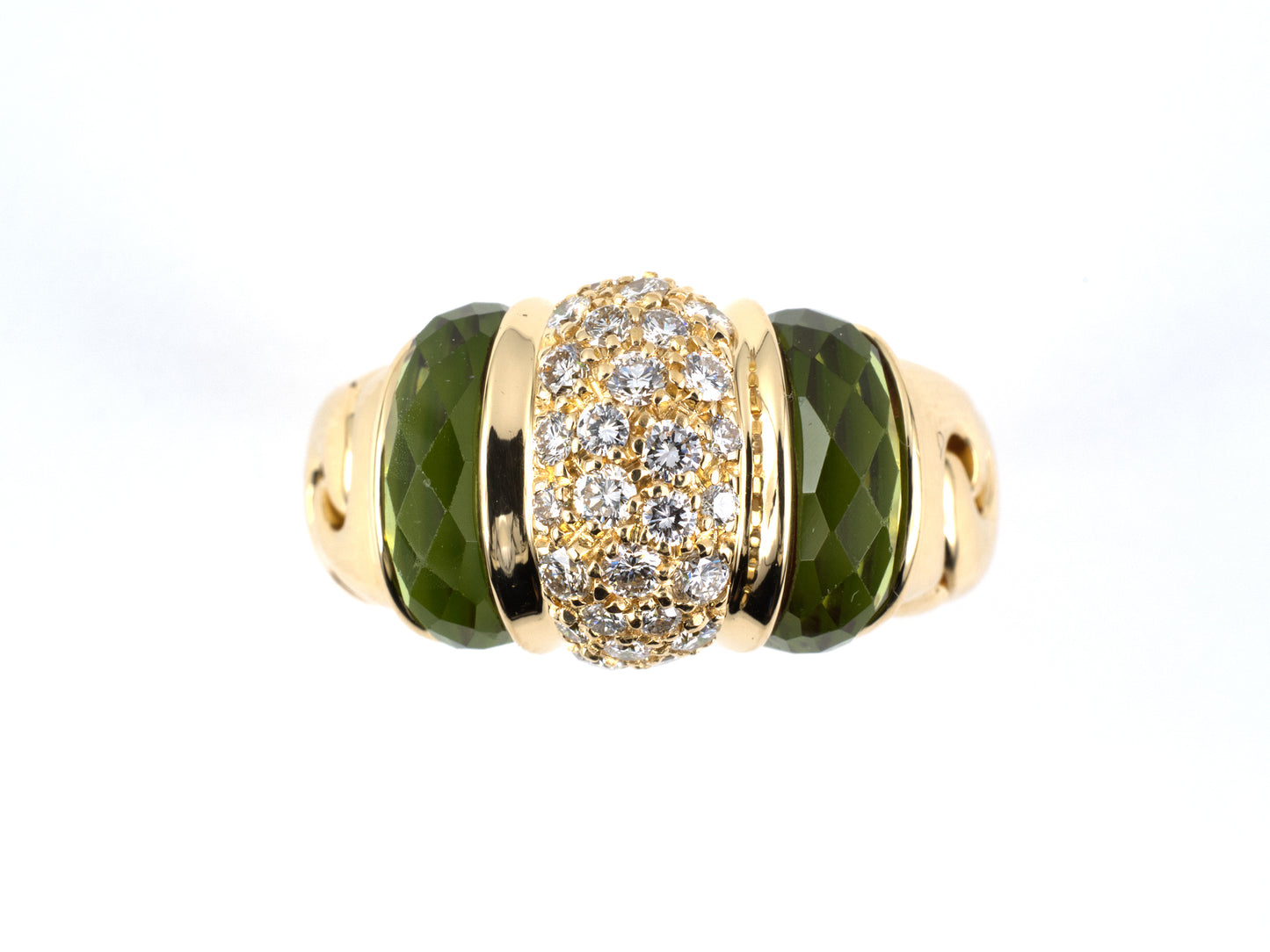 902273 - Bulgari Gold Diamond Peridot 3-Section Ring