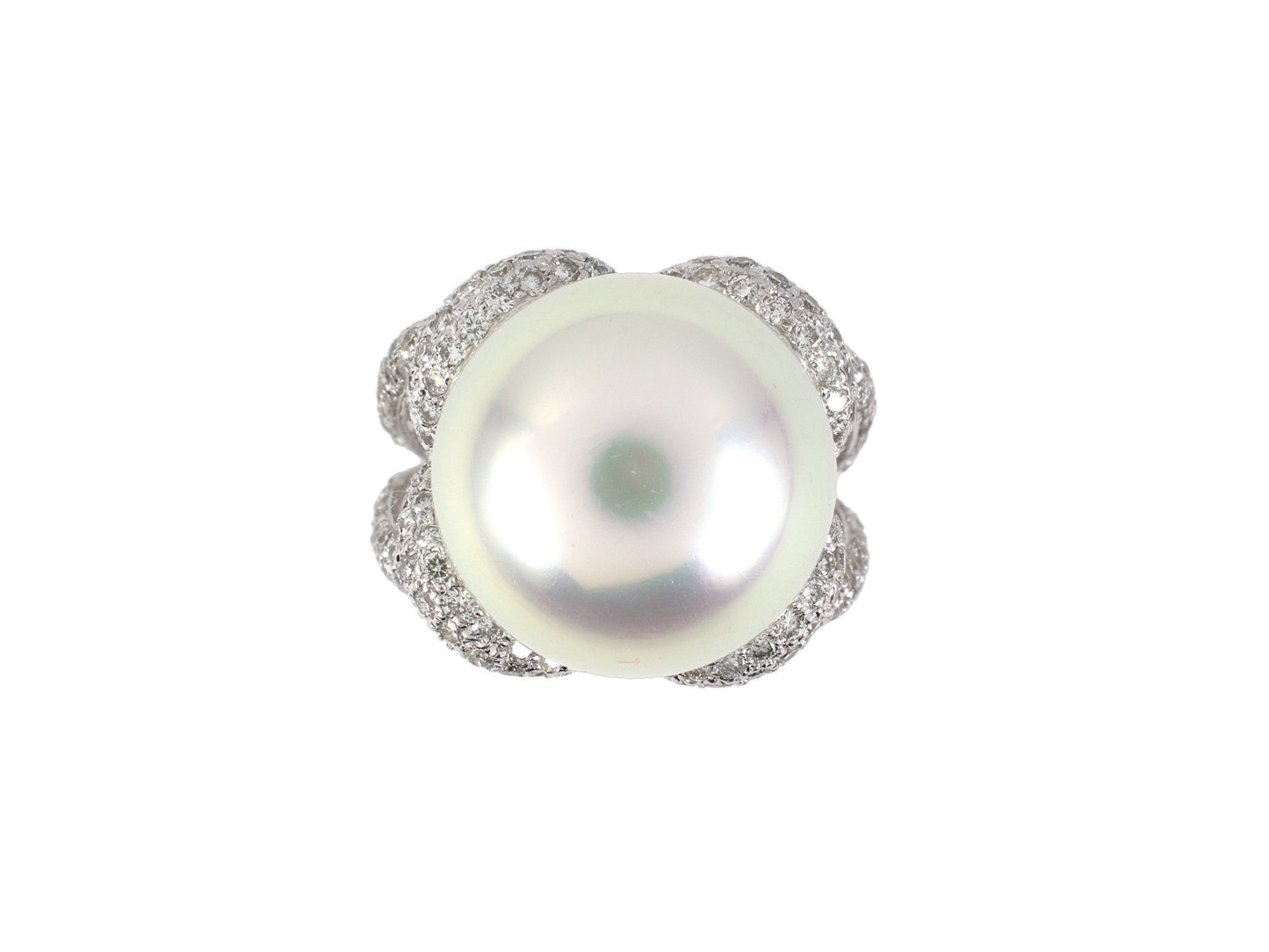 902275 - Gold Diamond South Sea Button Pearl Pave Set Cocktail Ring