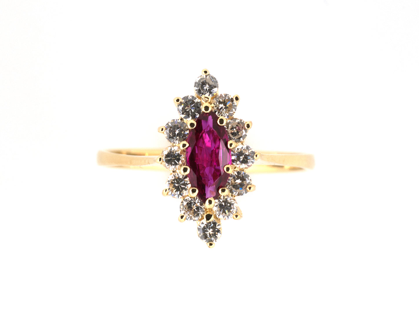 902278 - SOLD - Gold Ruby Diamond Tapered Cluster Cocktail Ring