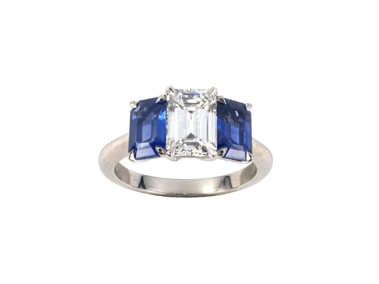 902281 - Platinum GIA Diamond Sapphire 3-Stone Ring
