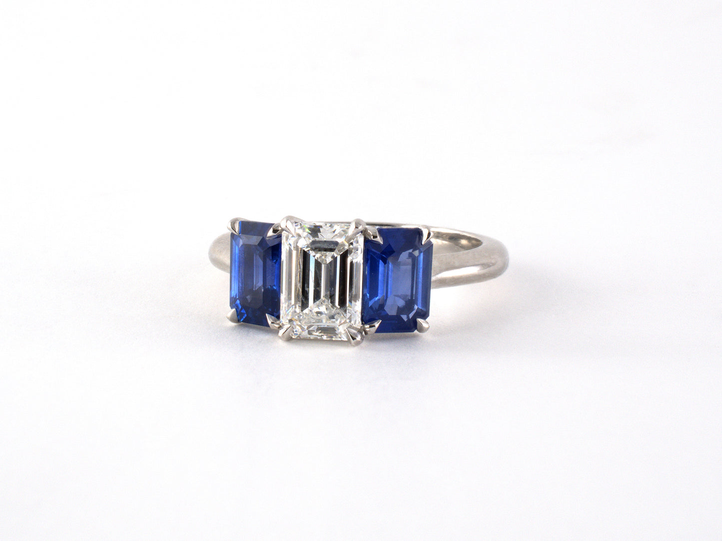 902281 - Platinum GIA Diamond Sapphire 3-Stone Ring