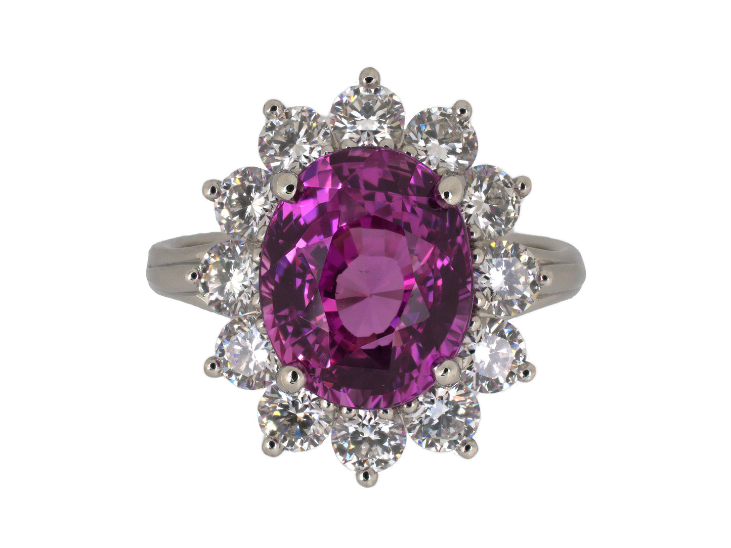 902284 - Platinum AGL Pink Sapphire Diamond Cluster Ring