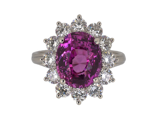 902284 - Platinum AGL Pink Sapphire Diamond Cluster Ring