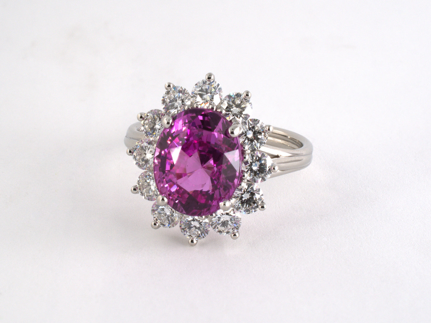 902284 - Platinum AGL Pink Sapphire Diamond Cluster Ring