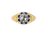 902286 - SOLD - Victorian Gold Diamond Blue Enamel Chased Floral Ring
