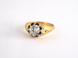 902286 - SOLD - Victorian Gold Diamond Blue Enamel Chased Floral Ring