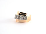 902287 - French Retro Gold Platinum Diamond Stepped Shoulder Ring