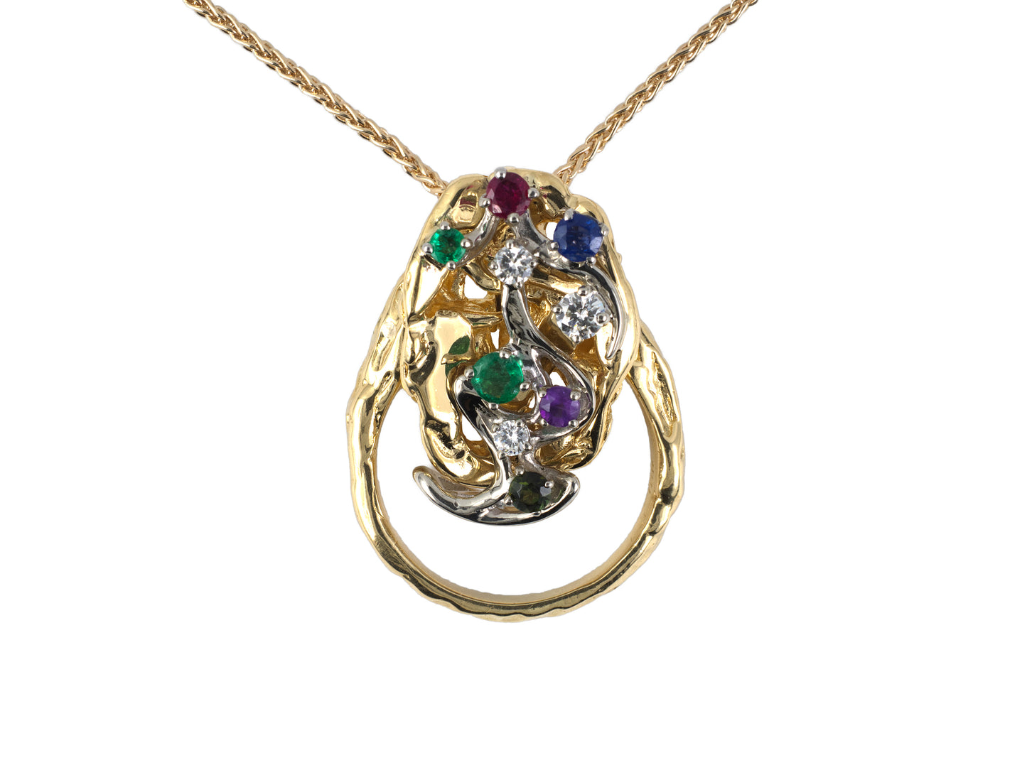 902290 - Circa 1970s Peter Lindeman Gold Diamond Emerald Amethyst Ruby Sapphire Green Tourmaline "D.E.A.R.E.S.T." Acrostic Floral Ring-Dant