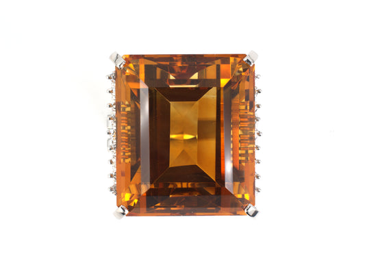 902291 - Circa 1990 Platinum Citrine Diamond Filigree Wire Work Gallery Handmade Cocktail Ring