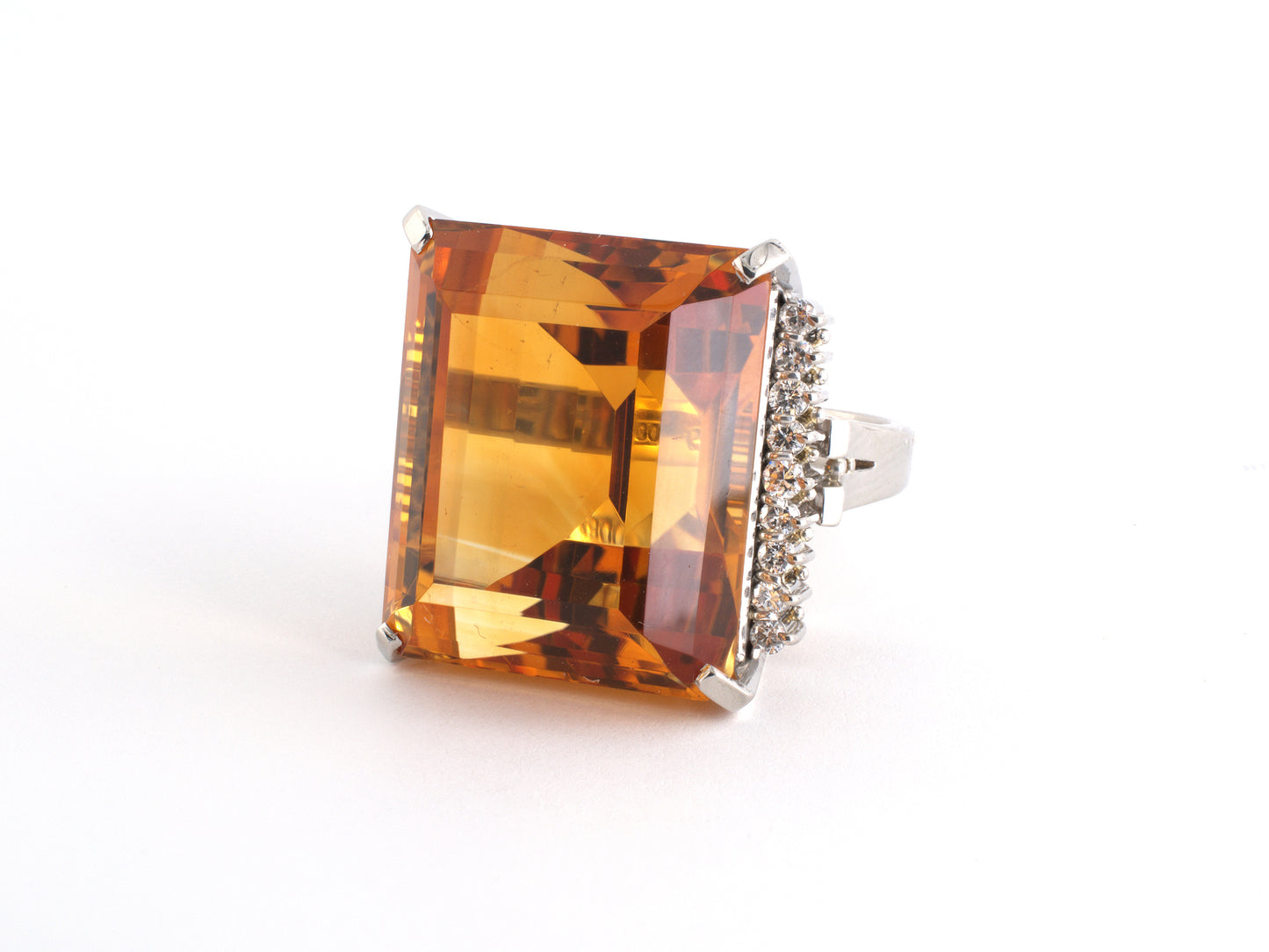 902291 - Circa 1990 Platinum Citrine Diamond Filigree Wire Work Gallery Handmade Cocktail Ring