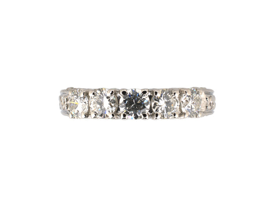 902293 - SOLD - Platinum Diamond Carved Sides 5-Stone Wedding-Band Ring