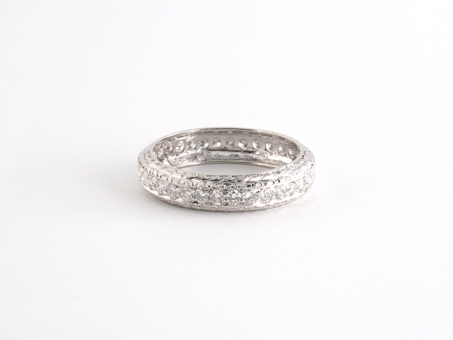 902294 - Platinum Diamond Bead Set Chased Sides Eternity Ring