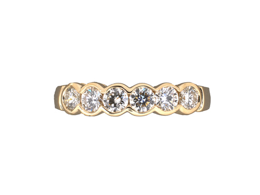 902295 - Gold Diamond Bezel Set 6-Stone Wedding-Band Ring
