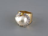 902299 - Webb Gold Platinum Baroque Pearl Diamond Hammered Finish Cocktail Ring