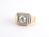 902300 - Retro Gold Platinum Diamond Corrugated Gents Ring