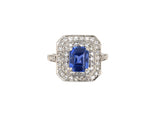 902301 - Art Deco Platinum Diamond AGL Sapphire Square Tiered Cluster Ring