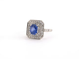 902301 - Art Deco Platinum Diamond AGL Sapphire Square Tiered Cluster Ring