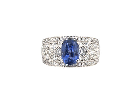902302 - Gold Diamond AGL Sapphire Cocktail Wedding-Band Ring