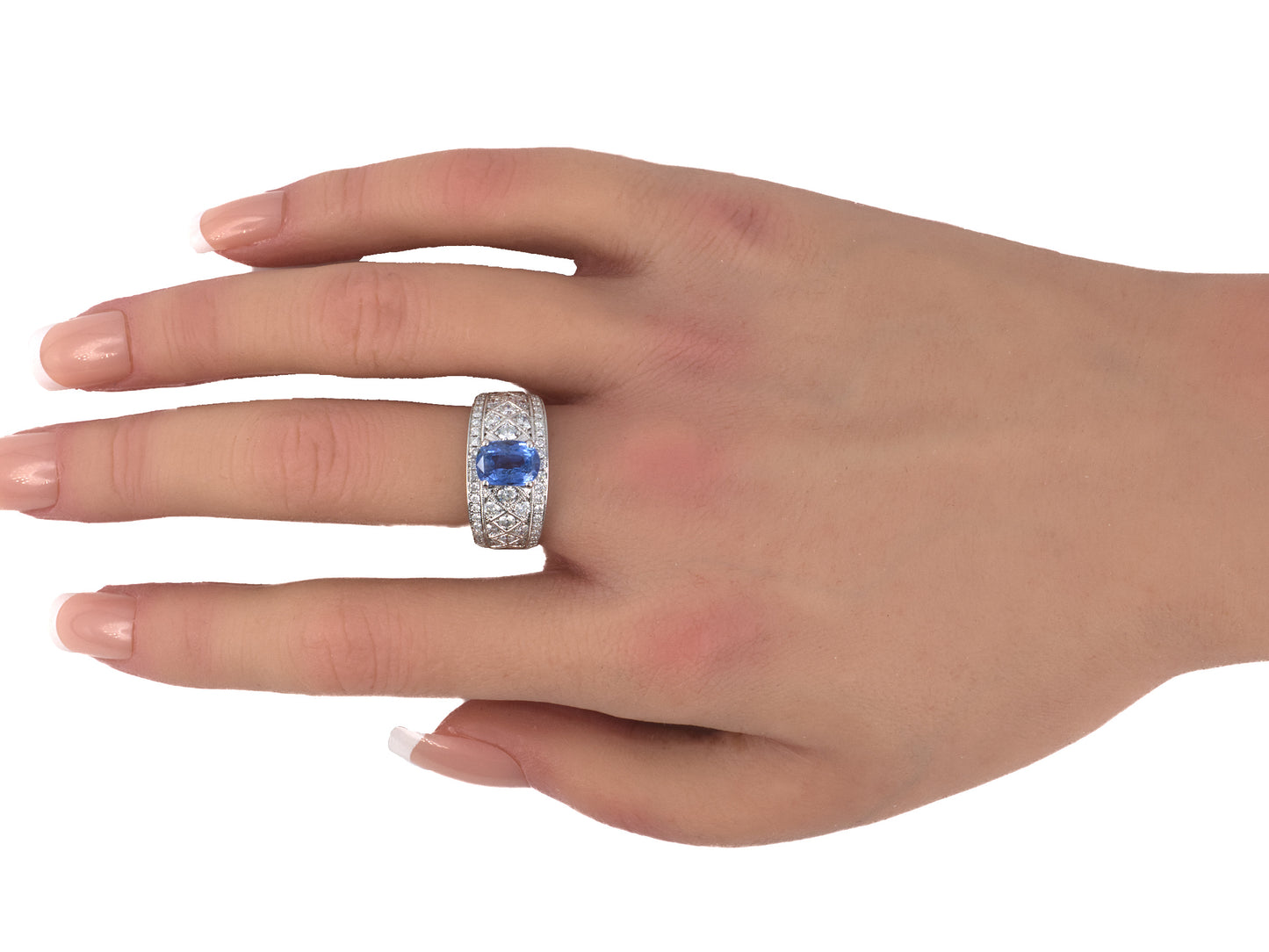 902302 - Gold Diamond AGL Sapphire Cocktail Wedding-Band Ring