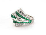 902313 - Circa 1940s Oscar Heyman Platinum Diamond Emerald Spray Wave Cocktail Ring