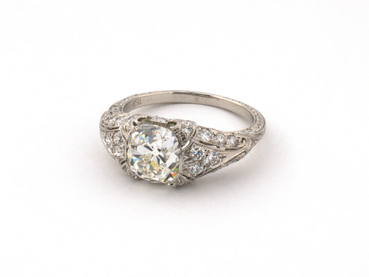 902314 - Cerro Legacy Platinum GIA Diamond Open Work Airline Chased Engagement Ring