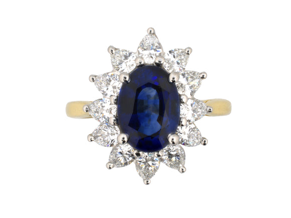 902317 - Barnett Robinson Platinum Gold Sapphire Diamond Starburst Cluster Ring