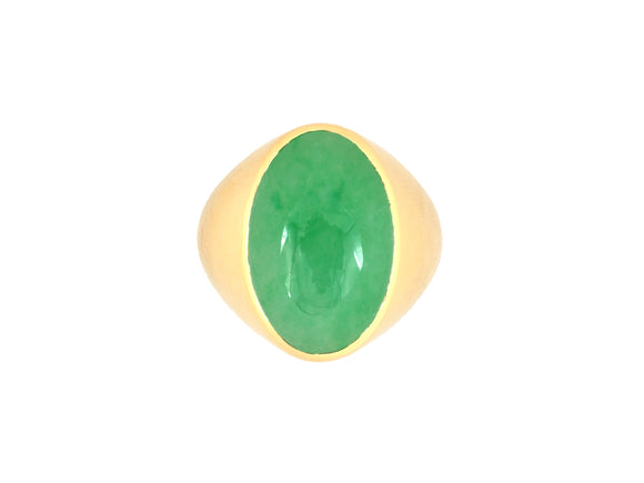 902318 - Gold GIA Jadeite Gypsy Gents Ring