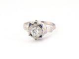 902321 - Art Deco Gold Diamond Synthetic Sapphire Octagonal Engagement Ring