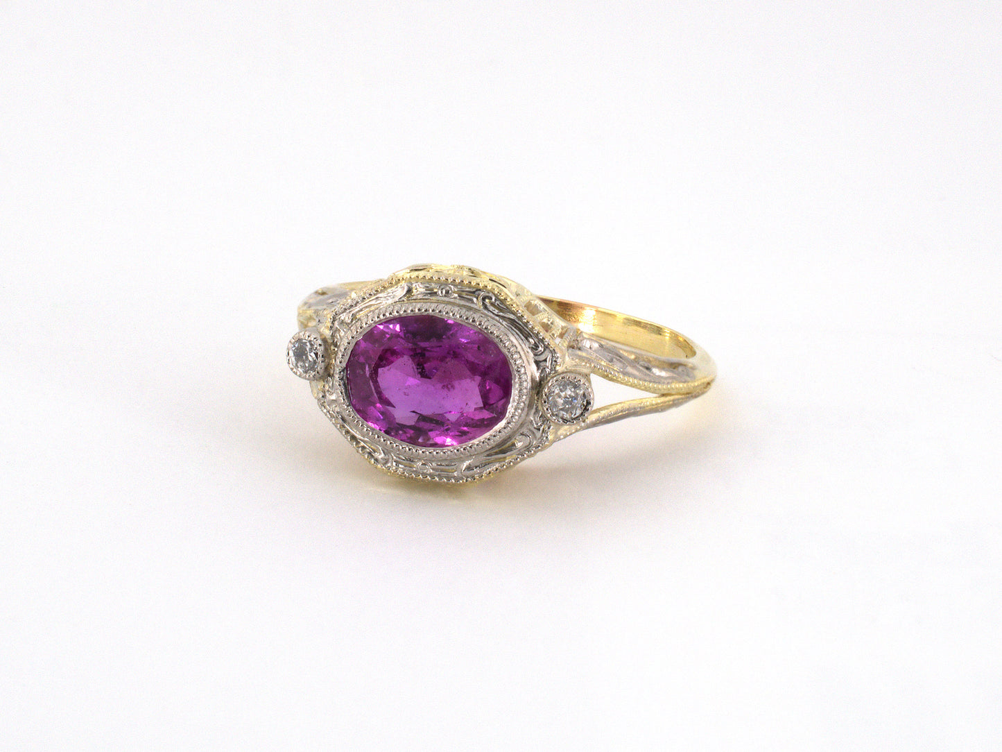 902325 - Edwardian Gold Platinum AGL Pink Sapphire Diamond Cocktail Ring