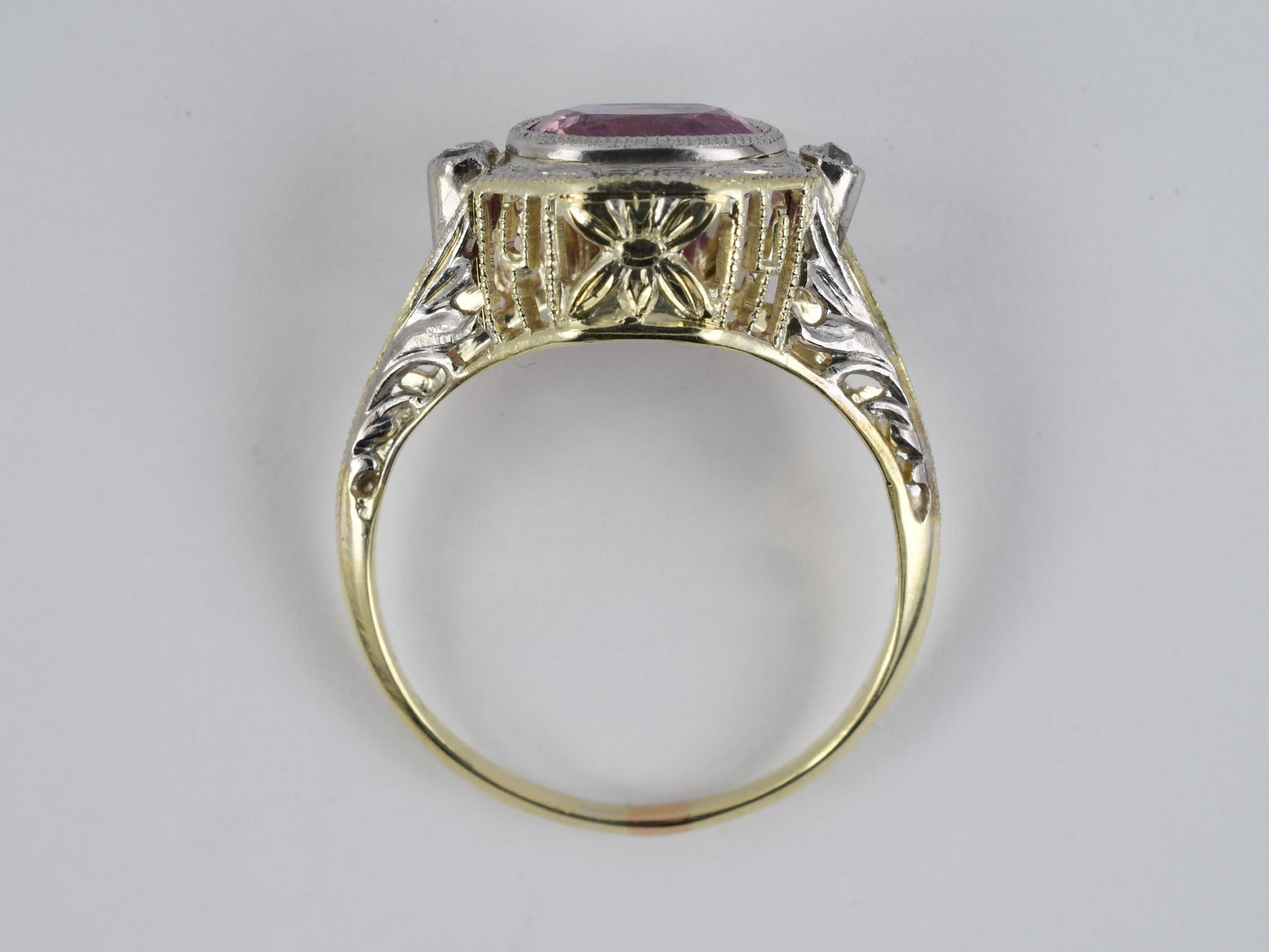 902325 - Edwardian Gold Platinum AGL Pink Sapphire Diamond Cocktail Ring