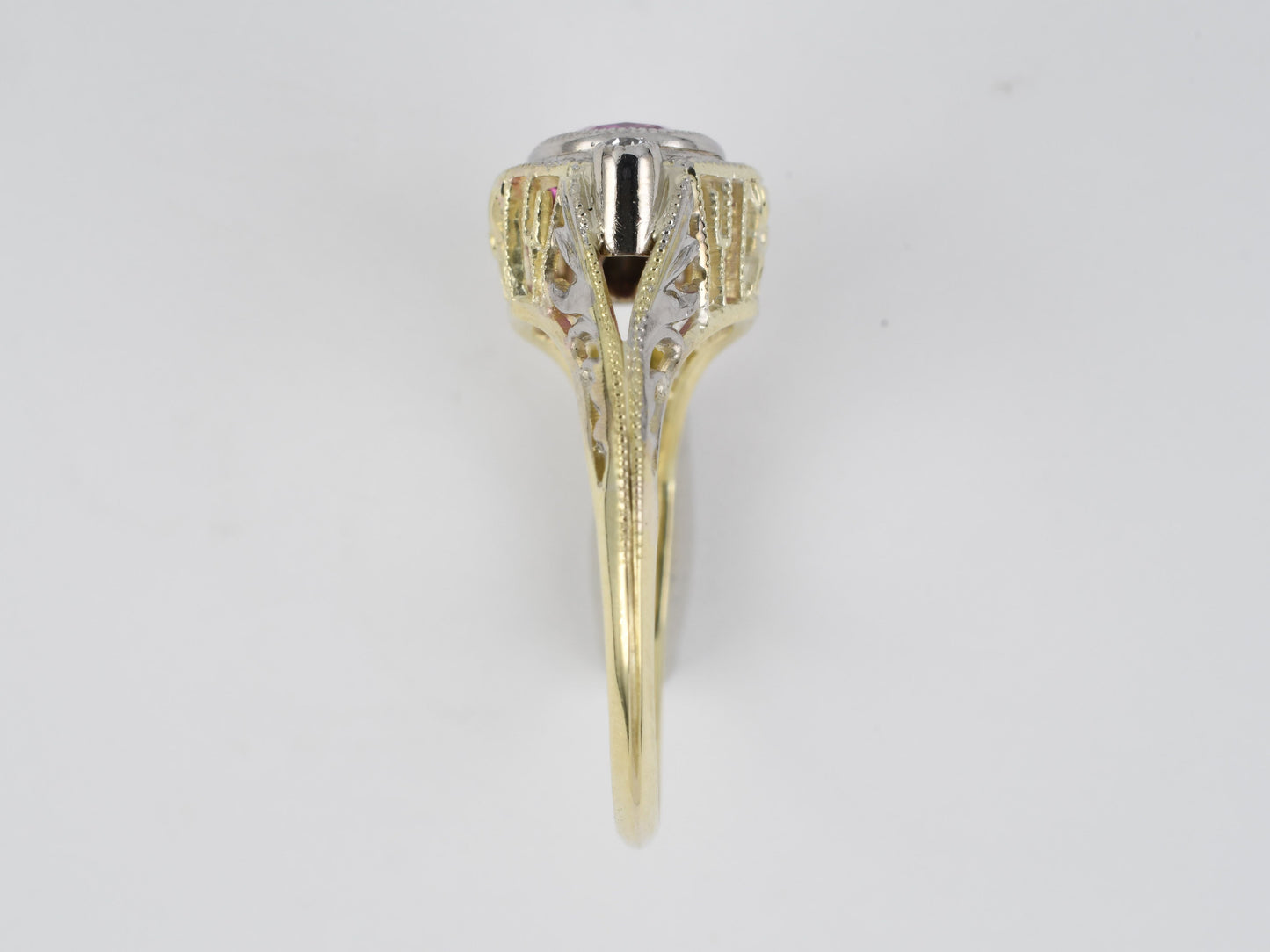 902325 - Edwardian Gold Platinum AGL Pink Sapphire Diamond Cocktail Ring